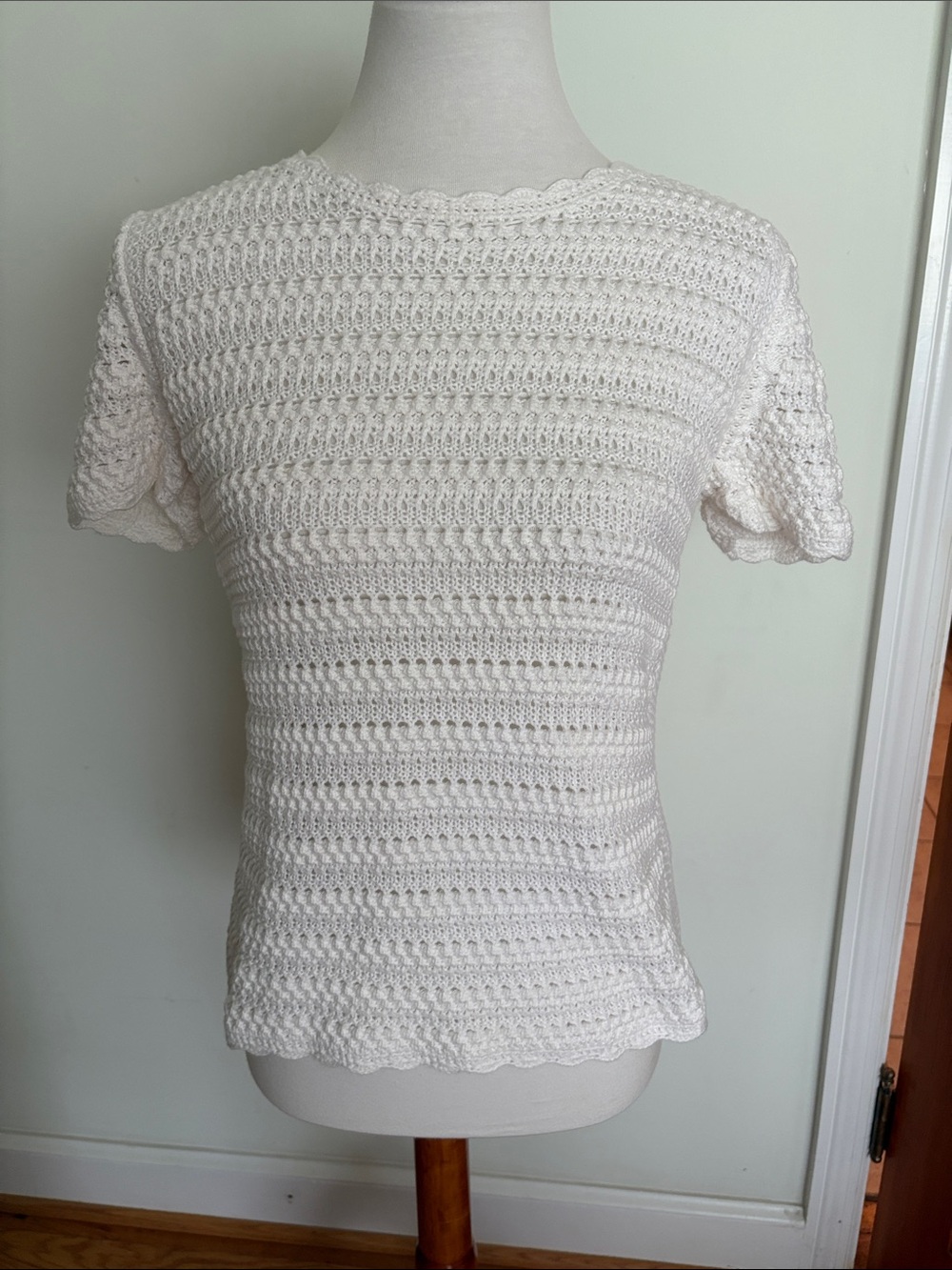 Banana Republic White Crochet Short-Sleeve Knit Top